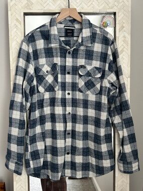 RVCA Blue and White Plaid Button-Up Shirt
